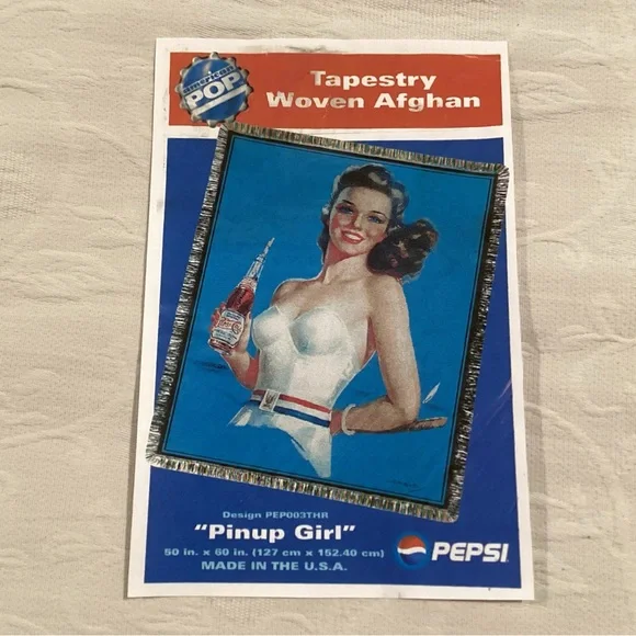 🔵 Vintage & NEW - Pepsi “Pinup Girl” Throw Blanket Afghan - Dated 2000 Last One - Picture 4 of 11